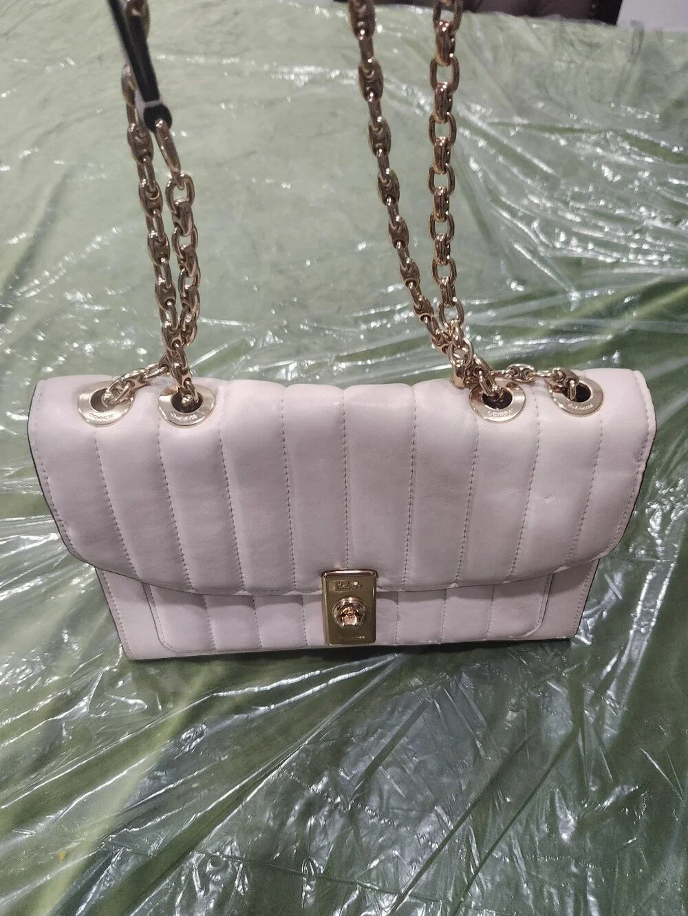 Coach Quilted Cream Chain-Handle Shoulder Bag